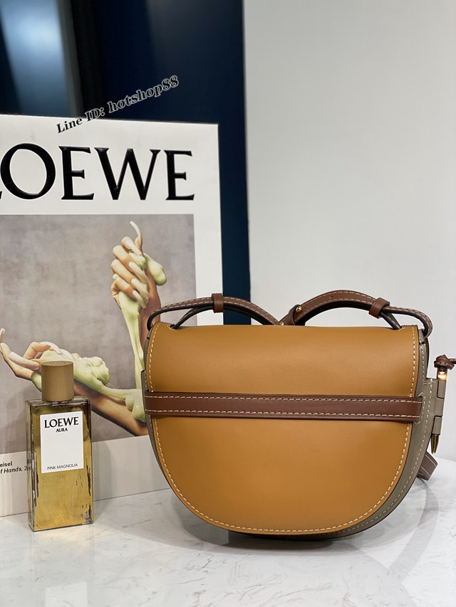 Loewe專櫃2022新款全皮拼色馬鞍包 羅意威MiniGateDual手袋 男女款單肩斜挎腰包胸包 10183 lyw1290